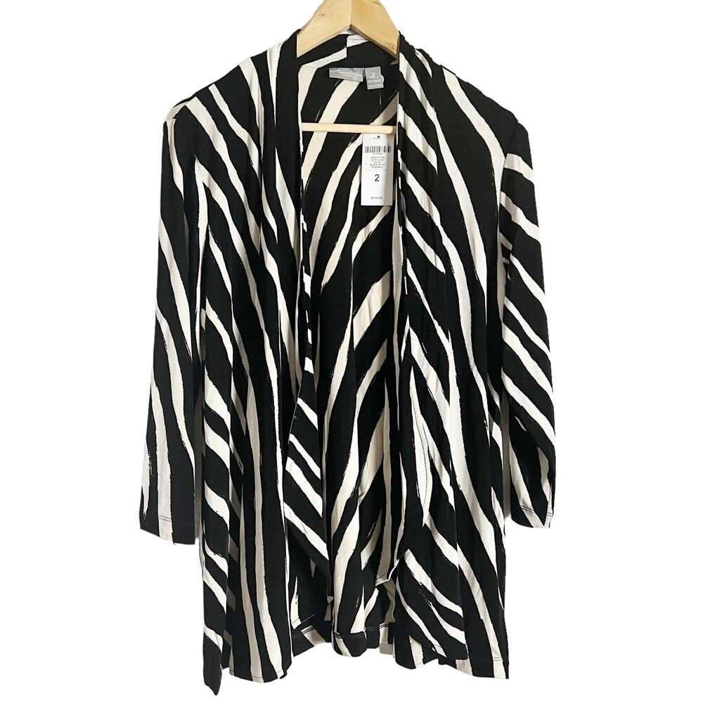Chico’s Travelers Zebra Animal Stripe Clara Cardigan Sweater Size US 12